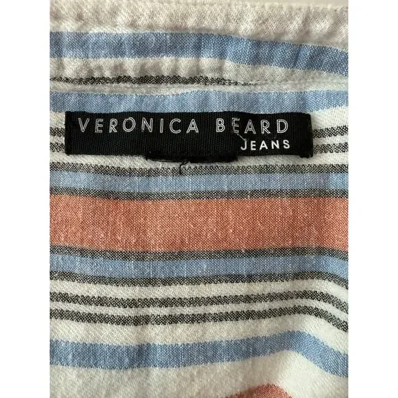 Veronica Beard Jeans Striped Cotton Blouse Blue Salmon XS - Picture 4 of 6